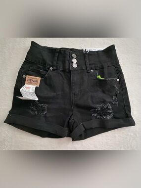 Project Rebel NWT High-Rise Black Distressed Roll-Cuff Jean Shorts